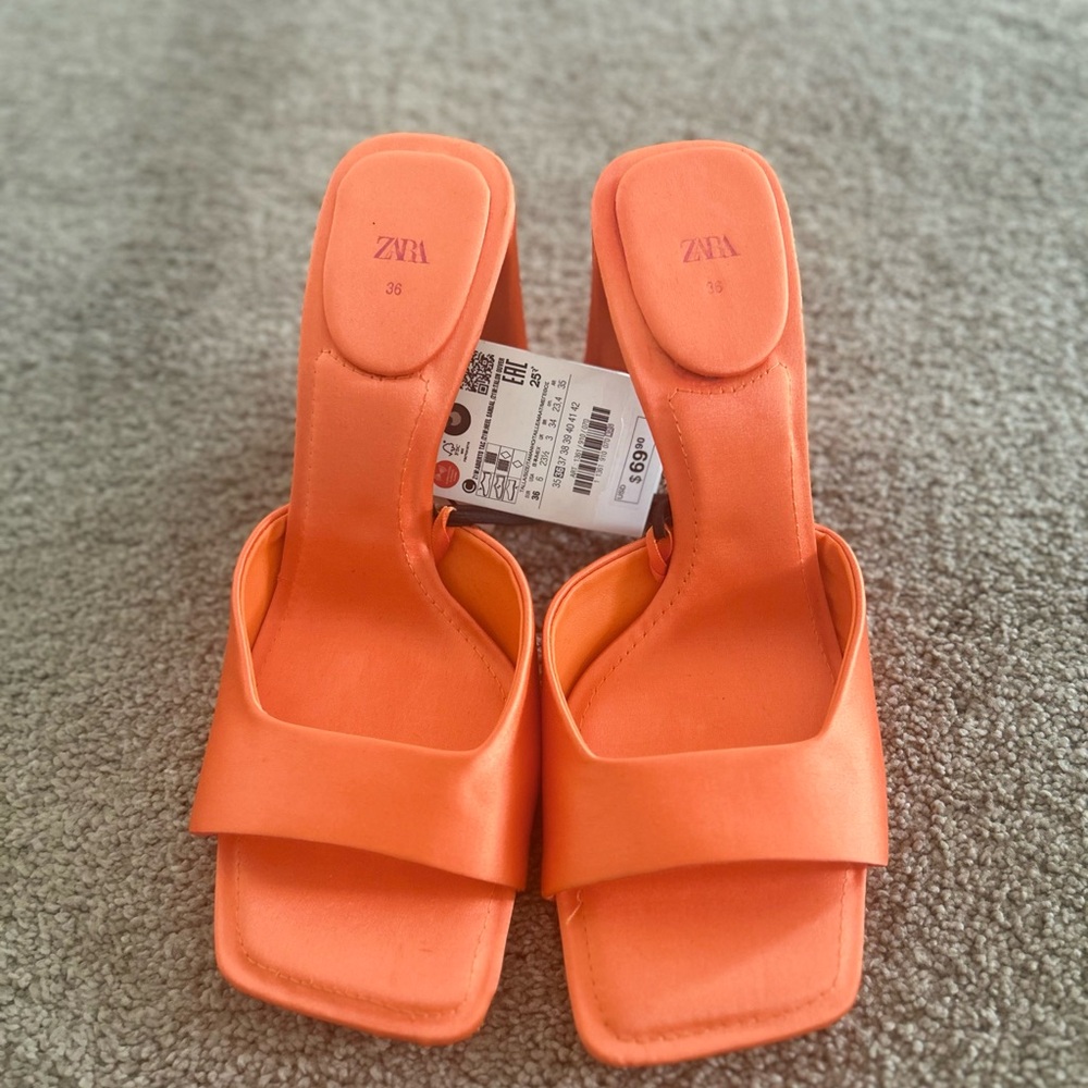 Zara Women's Orange Heeled Sandals
